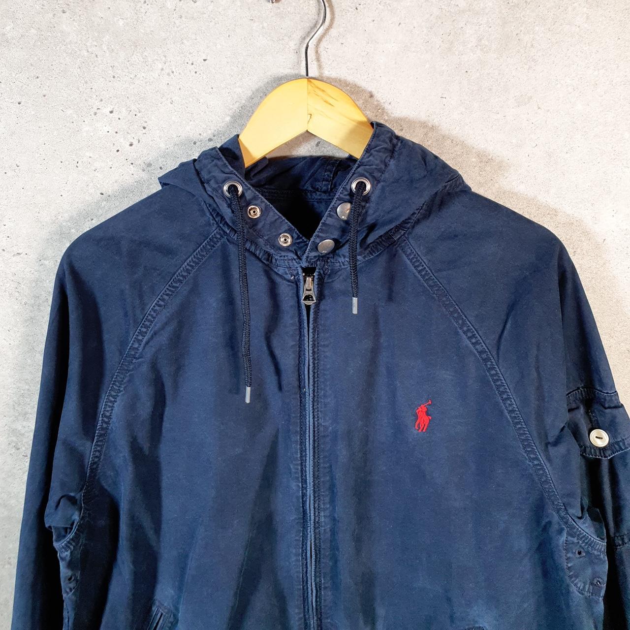 Vintage Ralph Lauren Polo Hooded Bomber Jacket Womens Large Blue Pony Full Zip Big Fish Vintage