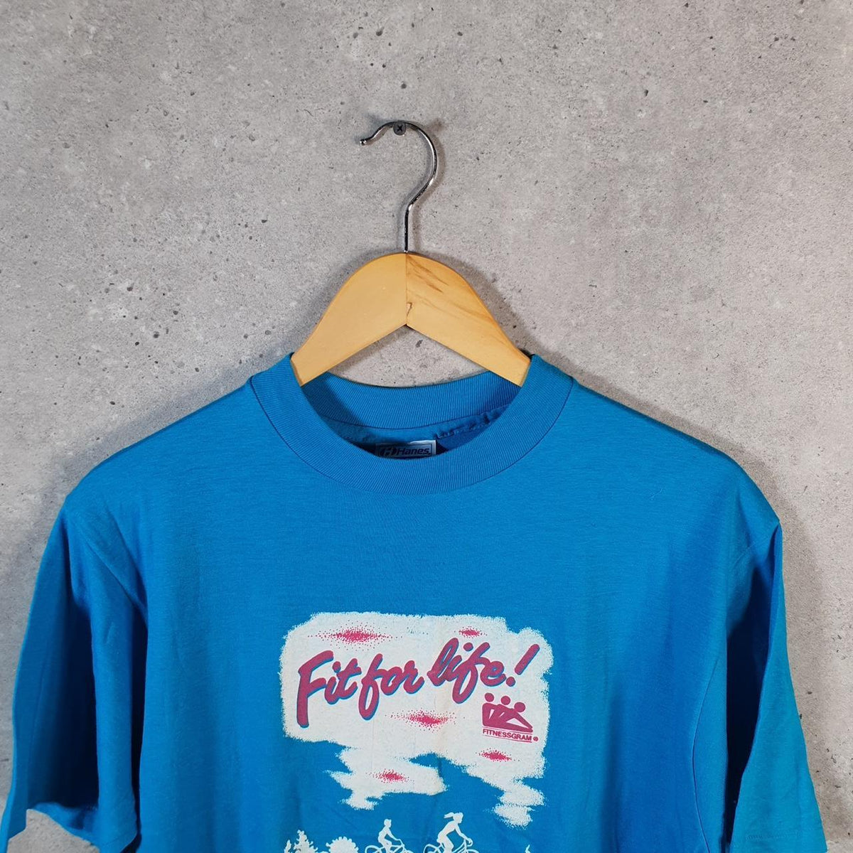 Vintage Hanes 50/50 Fitness For Life Flowers USA 90s Single Stitch T Shirt Men’s Medium Blue Big Fish Vintage