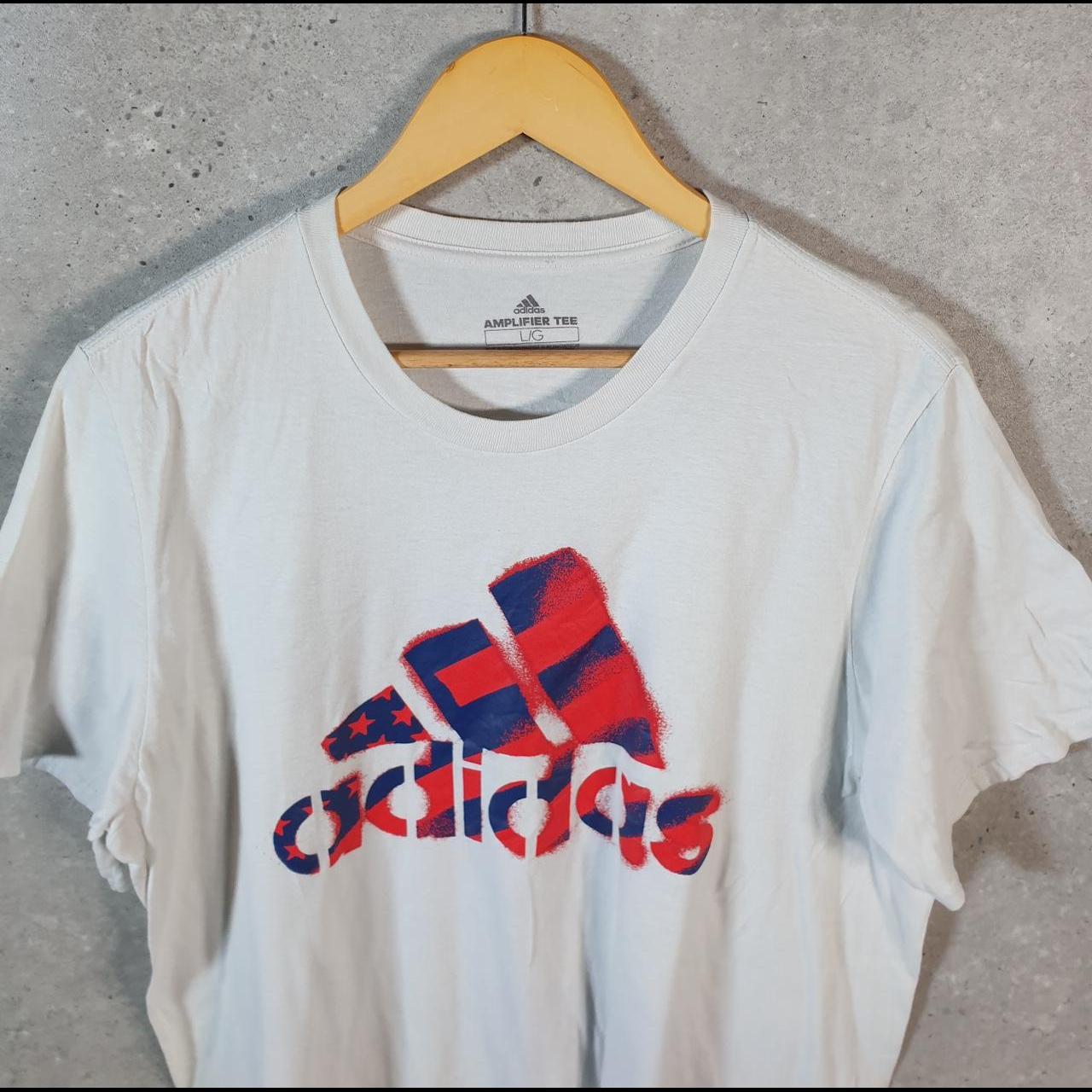 Vintage Adidas Amplifier T Shirt Shirt Men’s Large White Three Stripes Logo Athletic C9604