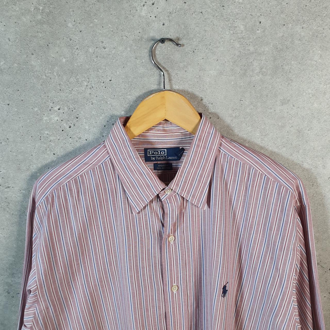 Vintage Ralph Lauren Button Down Shirt Men’s Large Pink Striped Andrew Fit Pony Big Fish Vintage