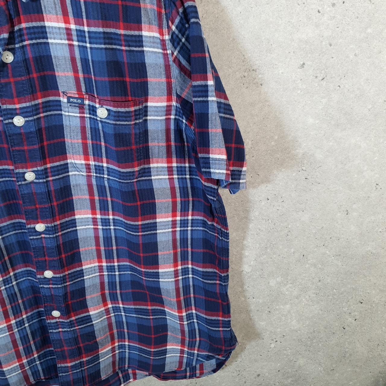 Vintage Ralph Lauren Button Down Shirt Men’s Large Blue Checkered Cotton Stretch Pocket