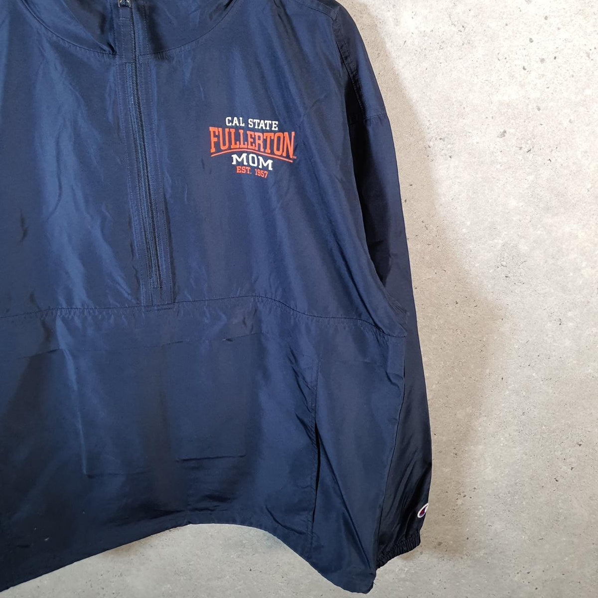 Vintage Champion Windbreaker Mens L Navy Blue 1/4 Zip Cal Fullerton Mom