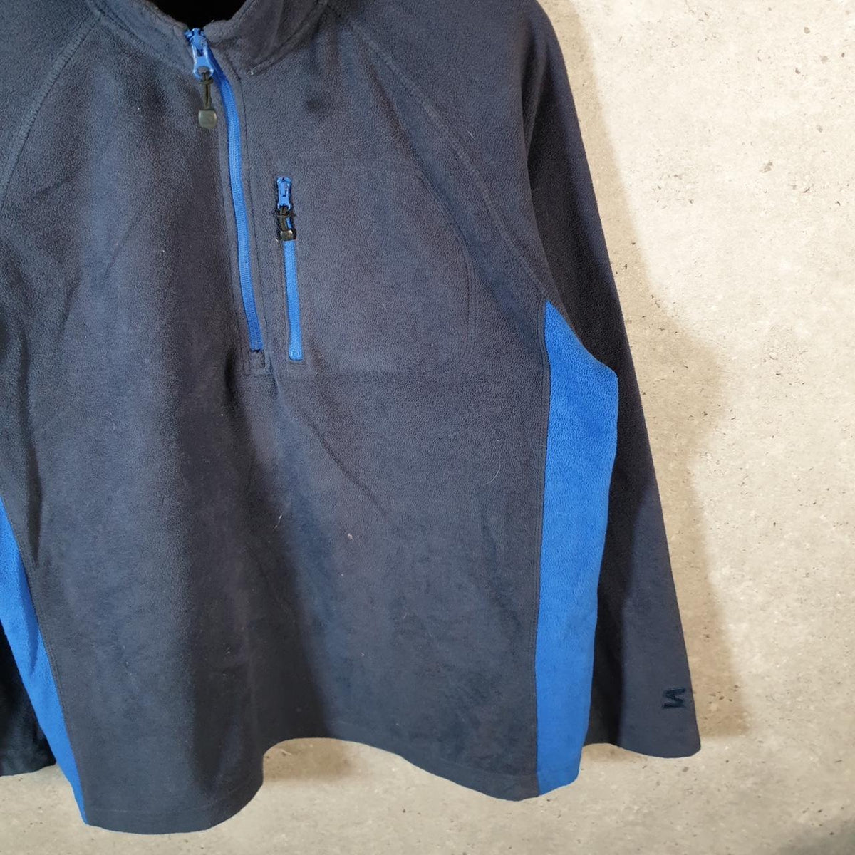 Vintage Starter Fleece Sweatshirt Jacket Mens Medium Navy Blue 1/4 Zip Embroidered Logo