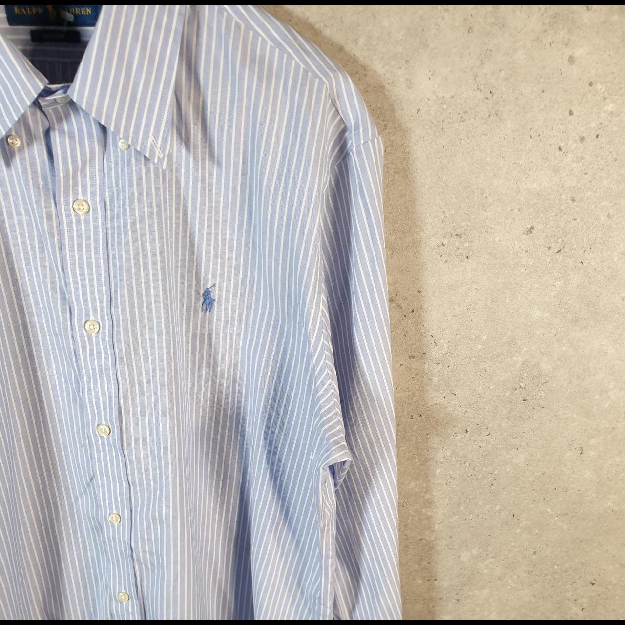 Vintage Ralph Lauren Button Down Shirt Men’s Large Blue Striped Easy Care Pony