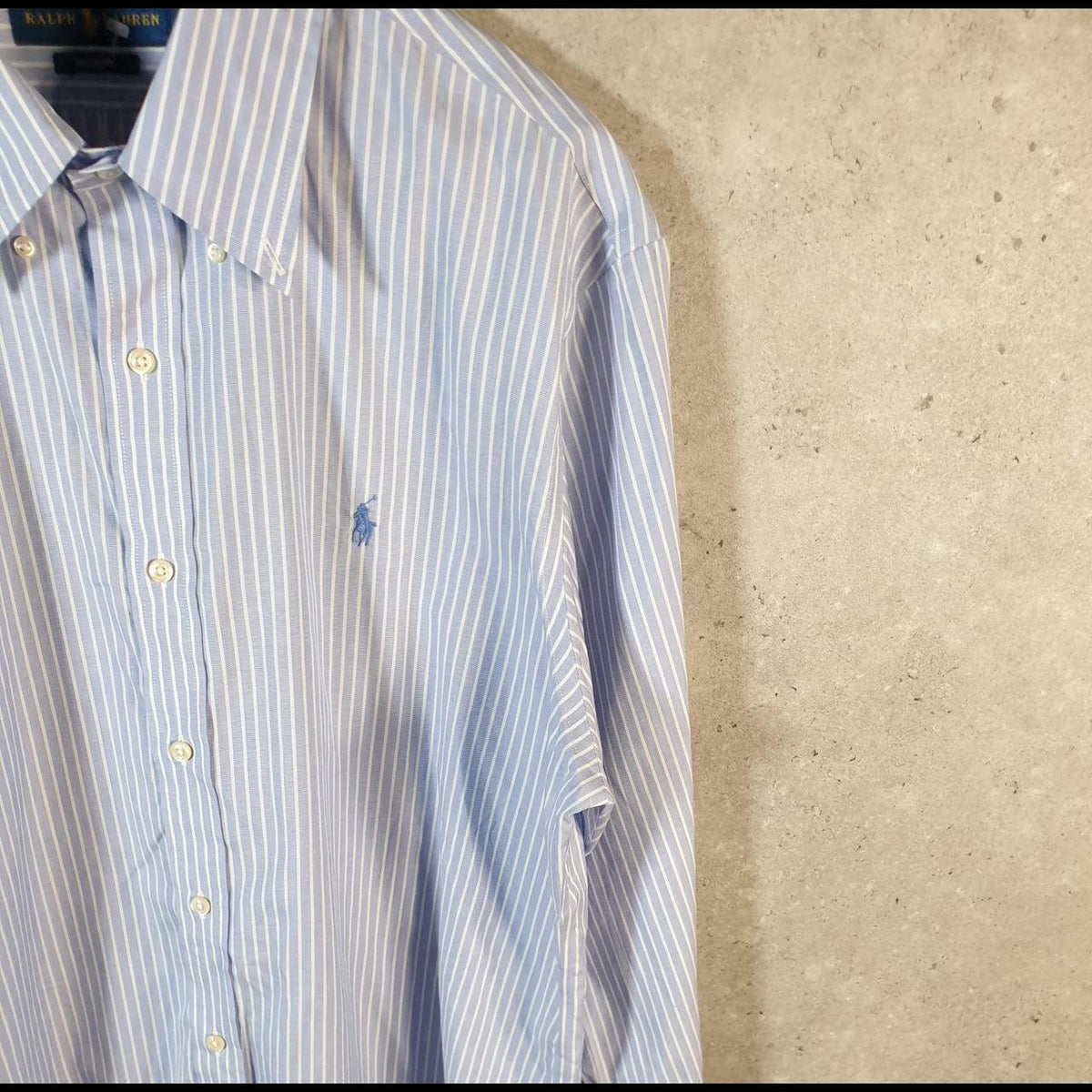 Vintage Ralph Lauren Button Down Shirt Men’s Large Blue Striped Easy Care Pony