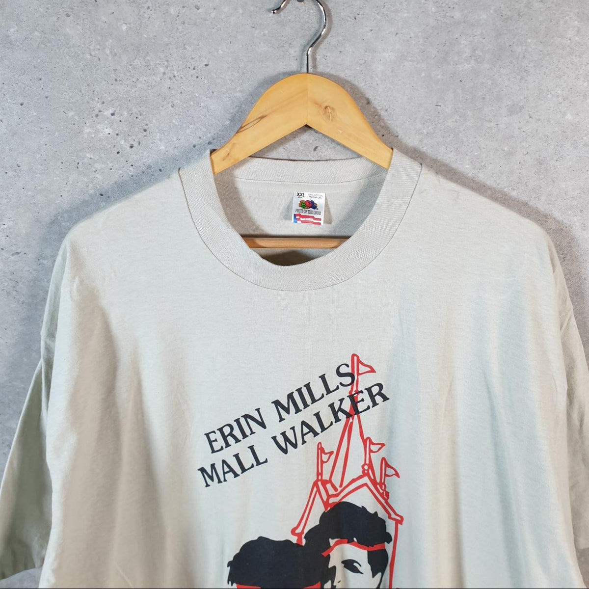 Vintage Fruit of the Loom Erin Mills Mall Walker 90s Single Stitch T Shirt Men’s 2XL Grey C7904