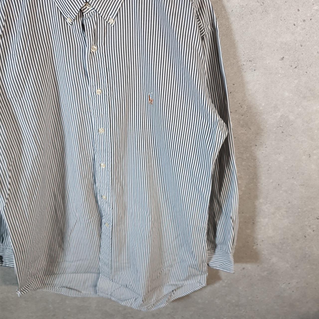 Vintage Ralph Lauren Button Down Shirt Men’s Large Grey Striped Yarmouth Cotton Pony
