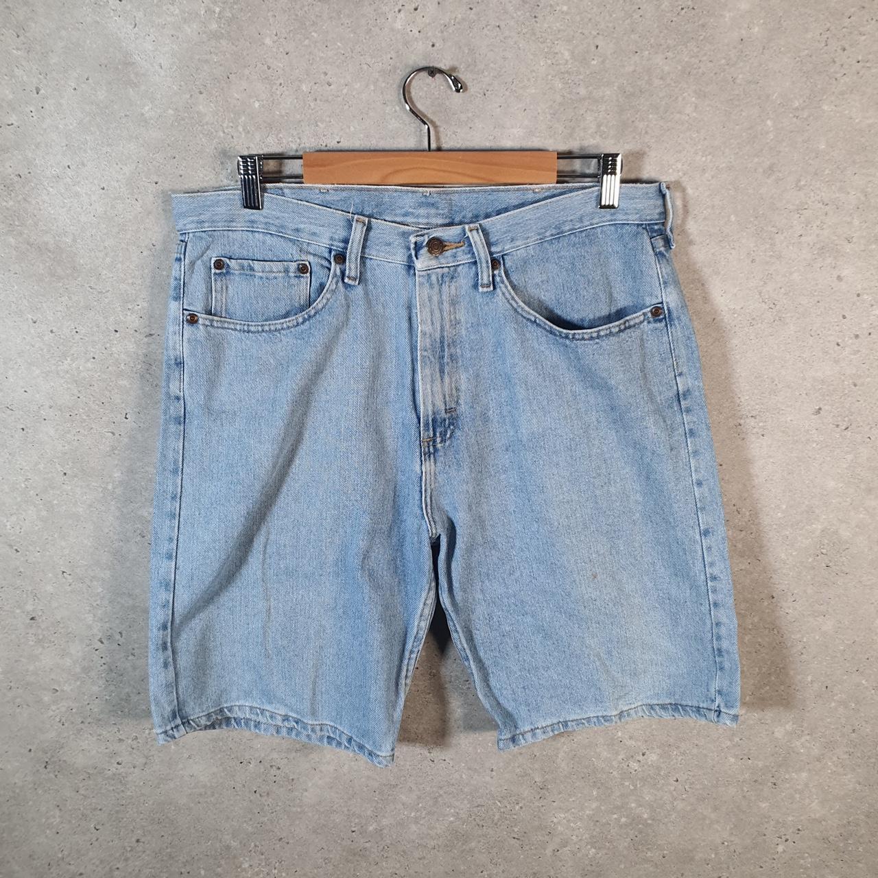 Vintage Wrangler Denim Shorts Jorts Cargo Men’s W34 Relaxed Blue Baggy Cotton