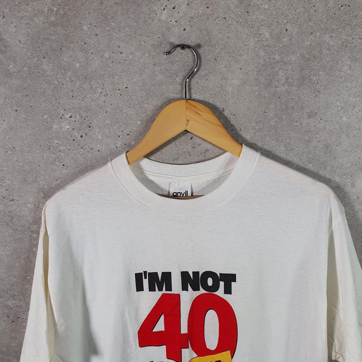 Vintage Anvil USA I’m not 40 90s USA Single Stitch T Shirt Men’s Large White Big Fish Vintage