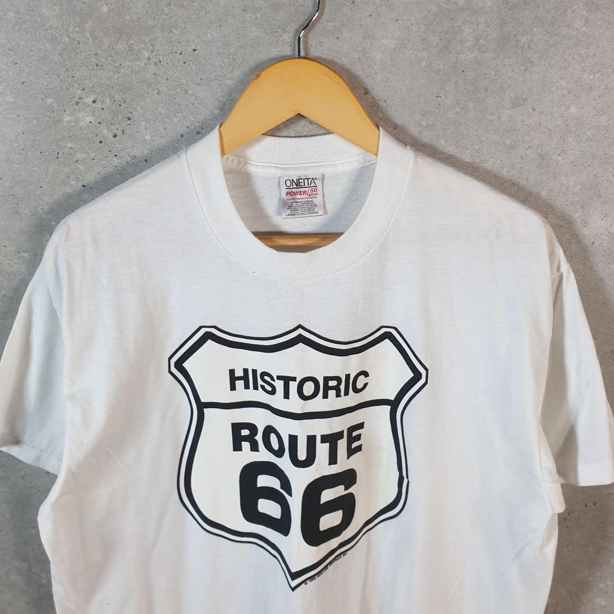 Vintage Oneita Power Route 66 1993 Single Stitch T Shirt Men’s Large White C9420
