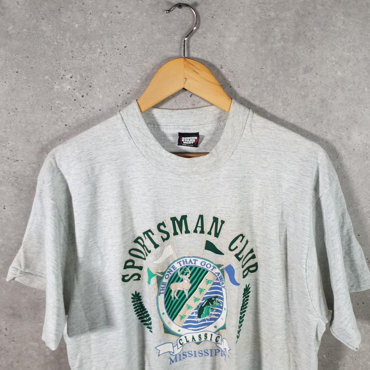 Vintage Screen Stars Best Mississippi Sports USA Single Stitch T Shirt Men’s XL Grey Big Fish Vintage