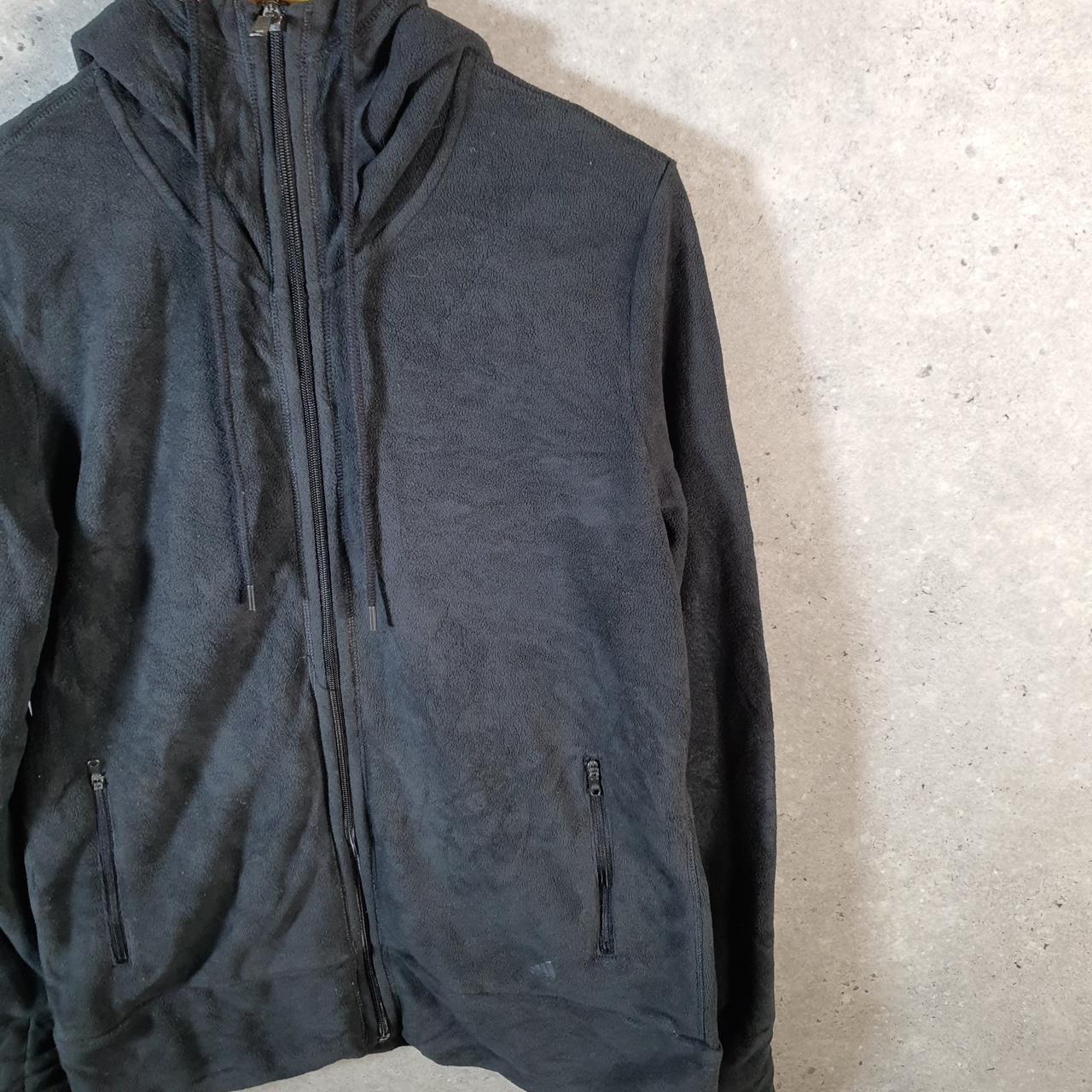 Vintage Adidas Climawarm Full Zip Fleece Hoodie Womens Large Black Spellout Logo Winter