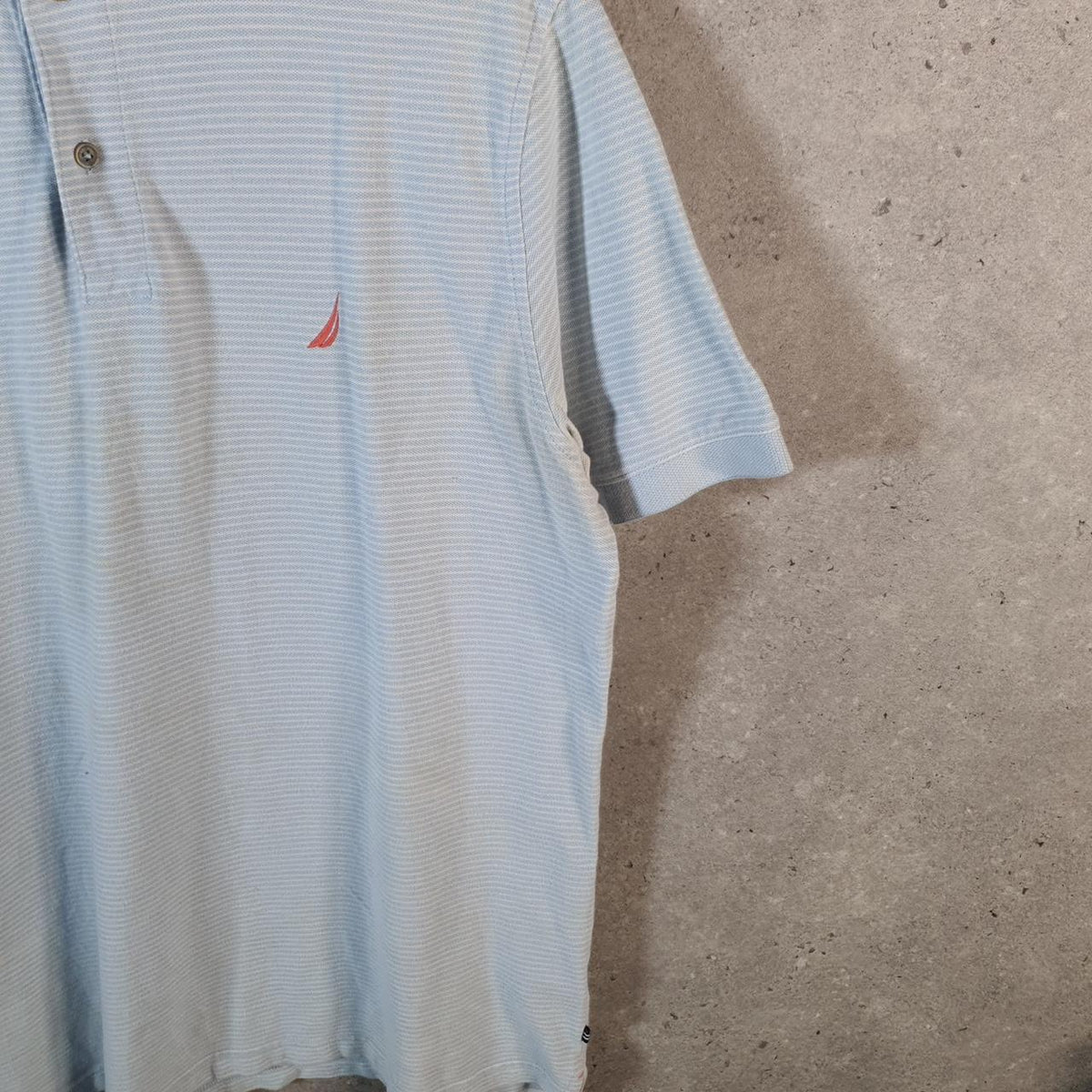 Vintage Nautica Polo Shirt Men’s Medium Striped Blue Regular Fit Embroidered Logo