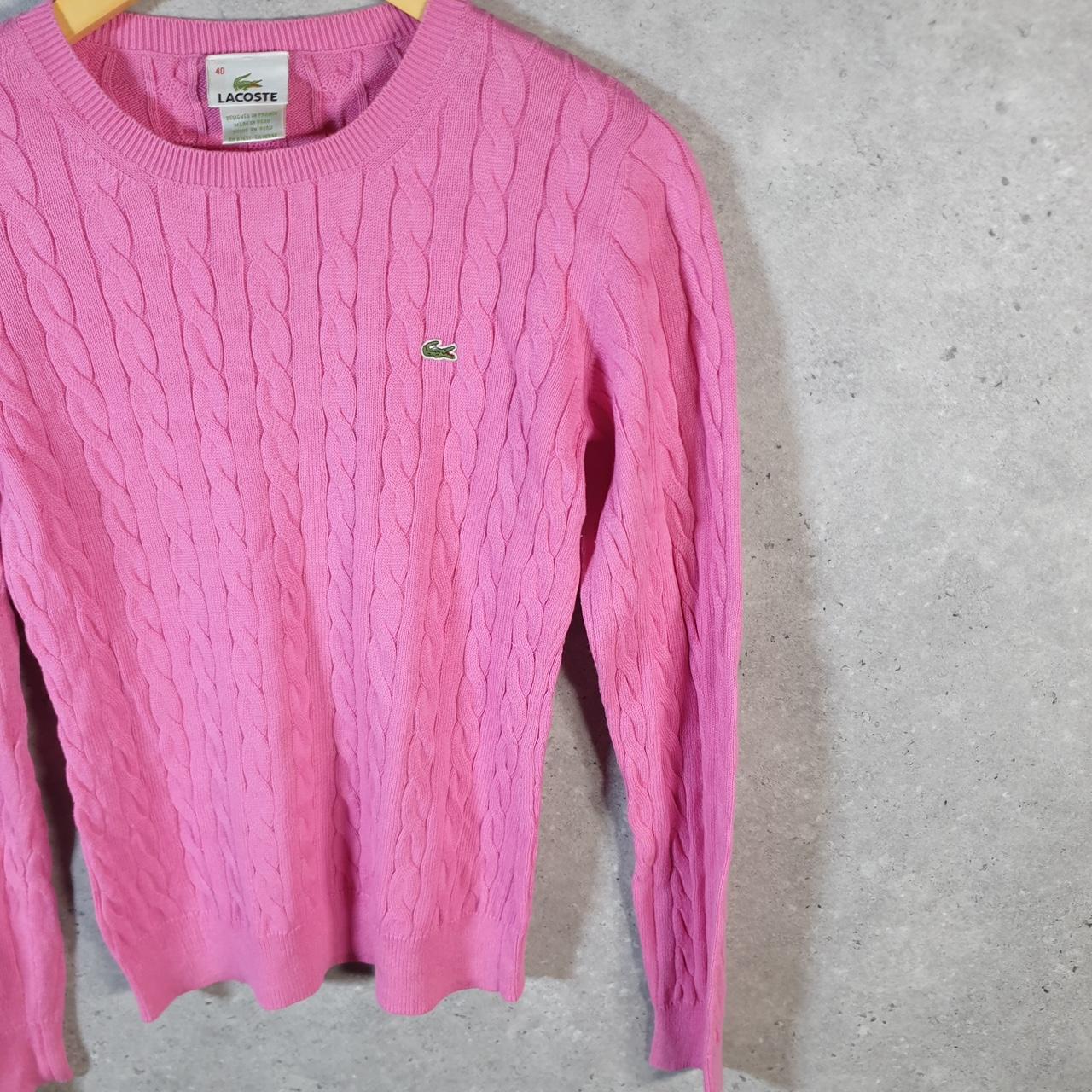 Vintage Lacoste Sweatshirt Cable Knit Womens Small Pink Pullover Logo Y2K Jumper