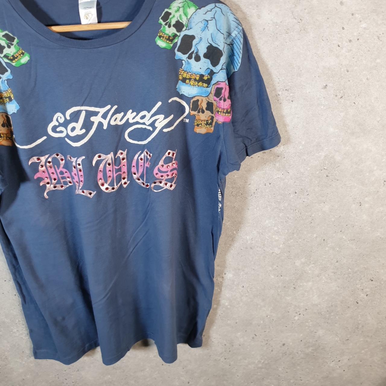 Vintage Ed Hardy T Shirt Men’s Large Blue Christian Audigier Love Heart Graphic Skull Y2K