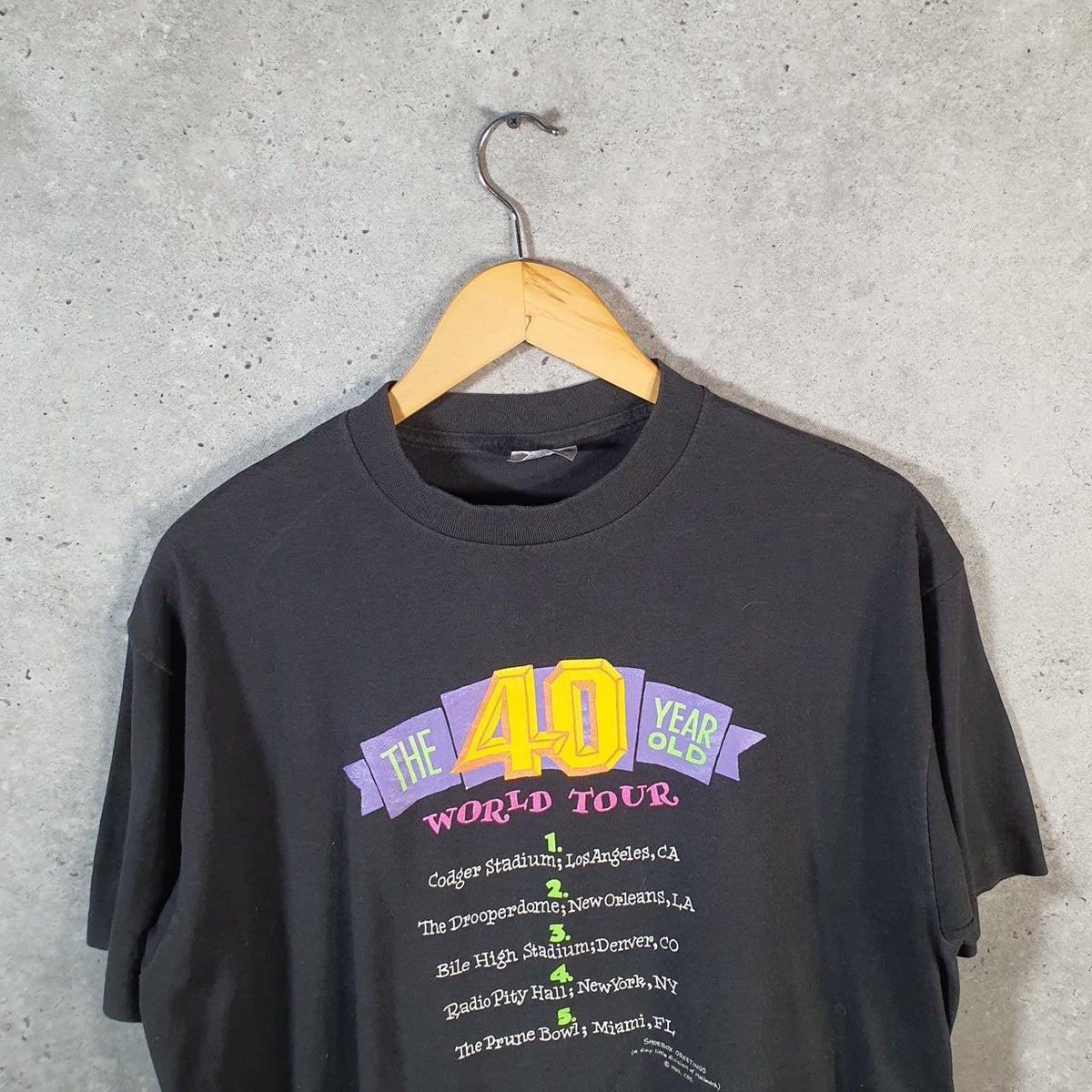 Vintage ShoeBox Greetings  40 Year Old World Tour 90s USA Single Stitch T Shirt Men’s XL Black