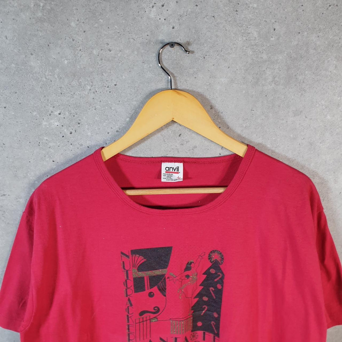 Vintage Anvil Nutcracker Santa Fe 90s USA Single Stitch T Shirt Men’s Large Red C8899
