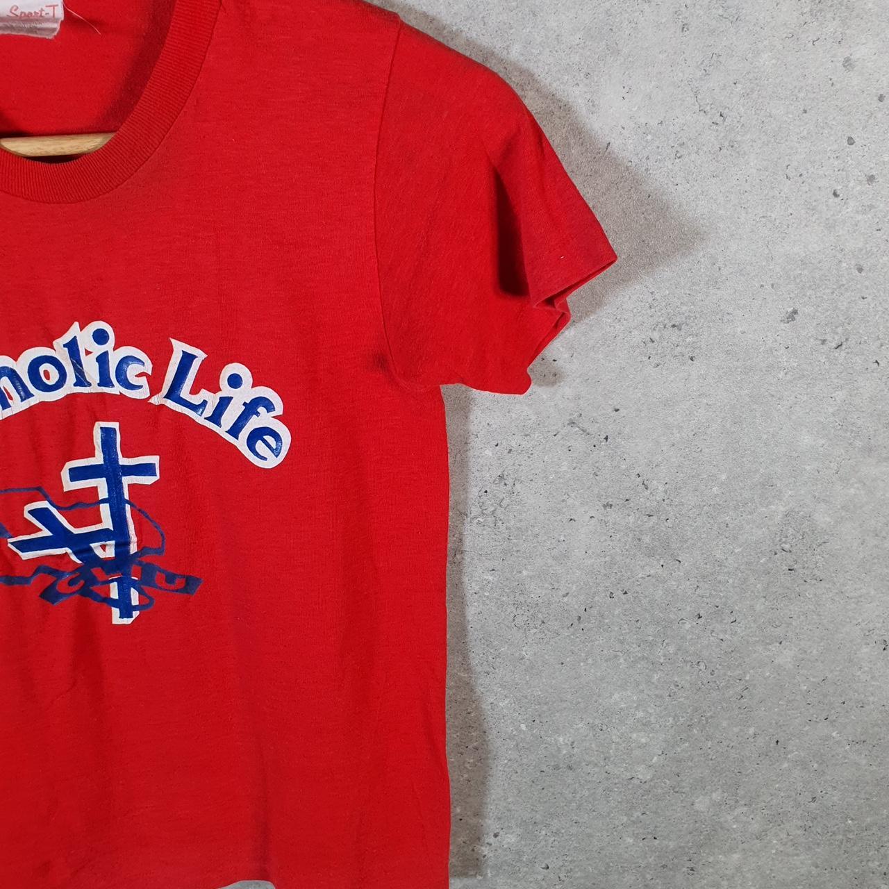 Vintage Stedman Catholic Life Church 90s USA Single Stitch T Shirt Men’s XS Red