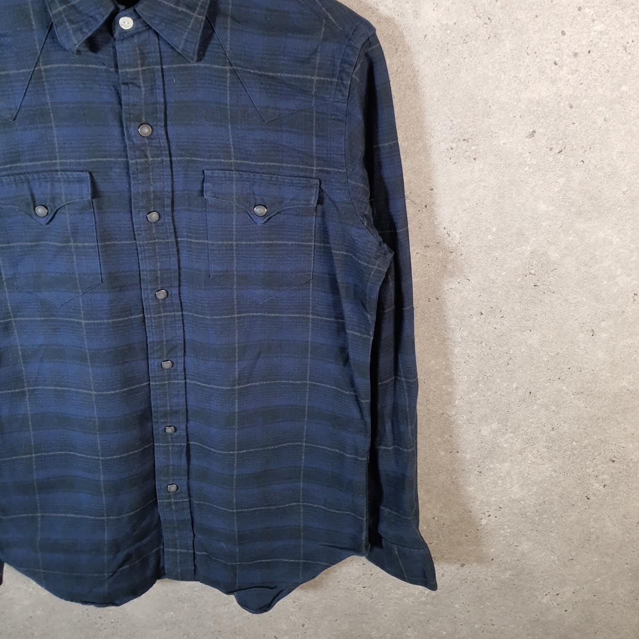 Vintage Ralph Lauren Button Down Shirt Men’s Small Navy Blue Checkered Pockets
