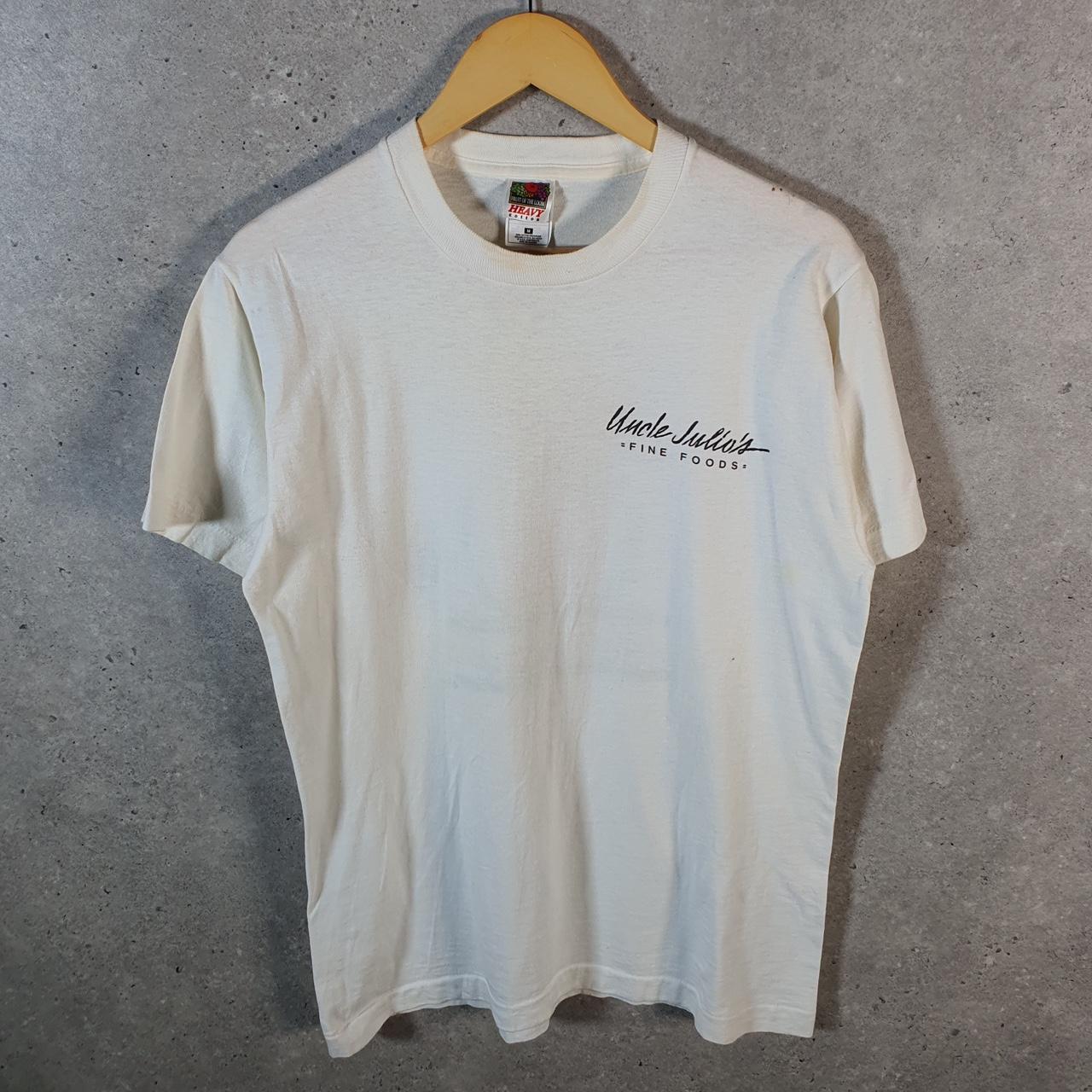 Vintage Fruit of the Loom Uncle Julios 90s USA Single Stitch T Shirt Men’s Medium White