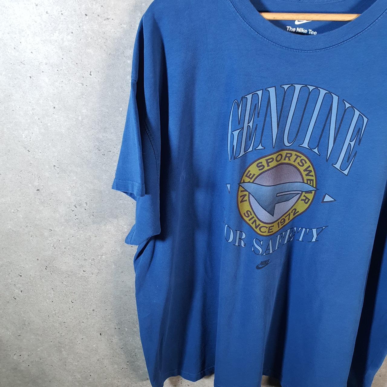 Vintage Nike Retro Badges T Shirt Men’s 2XL Blue Logo Swoosh Athletic