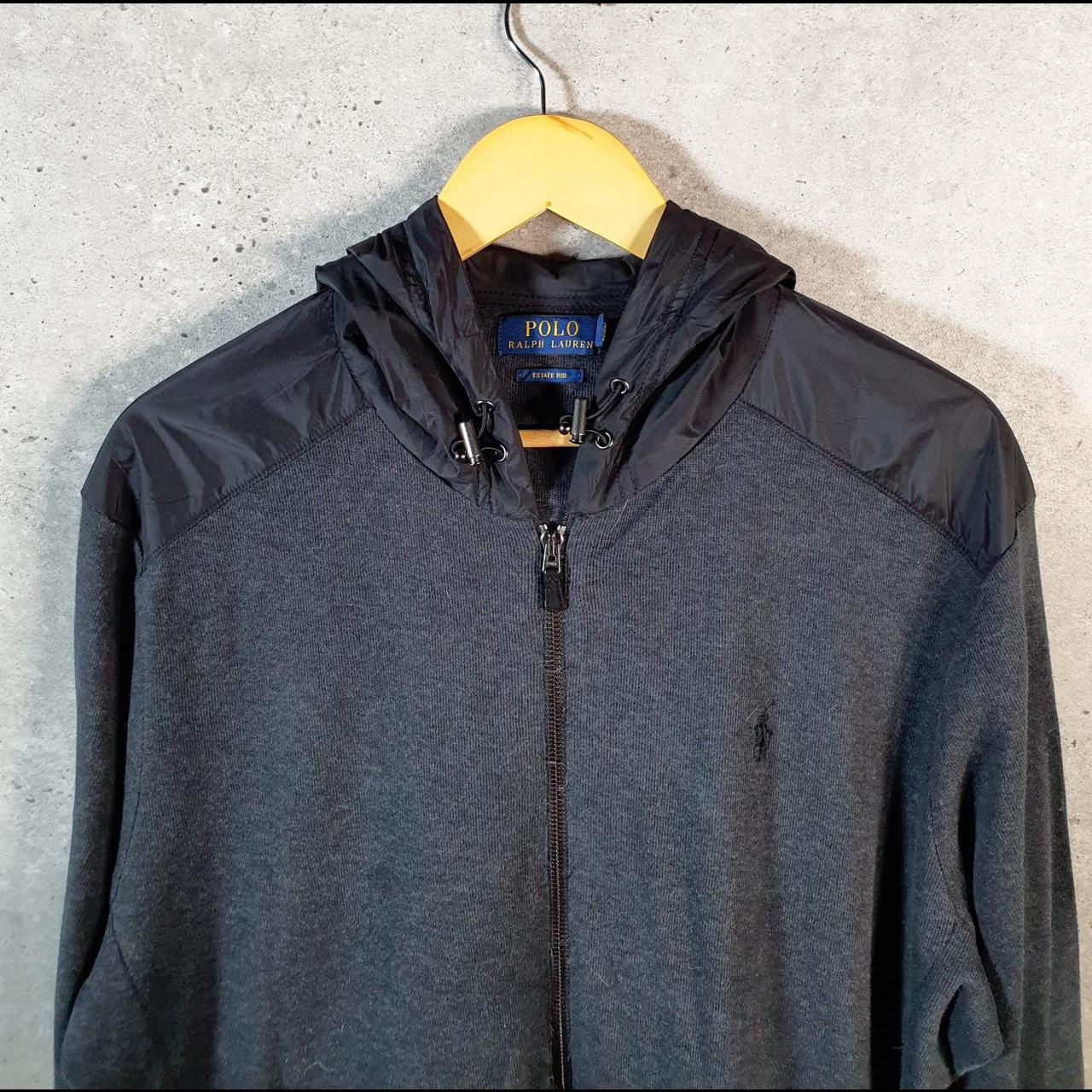 Vintage Ralph Lauren Polo Hoodie Men’s Large Grey Full Zip Estate Rib Pony C8853