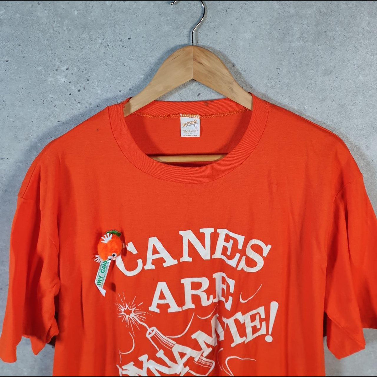 Vintage Sportswear Canes Are Dynamite USA Single Stitch T Shirt Men’s XL Orange C7771