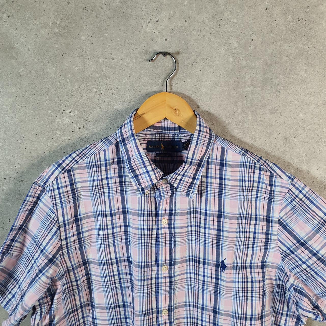 Vintage Ralph Lauren Button Down Shirt Men’s Large Blue Checkered Classic Cotton Pony Casual Big Fish Vintage