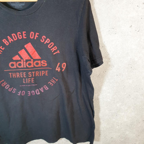 Vintage Adidas Amplifier Spellout T Shirt Men’s Large Black Three Stripes Logo Athletic