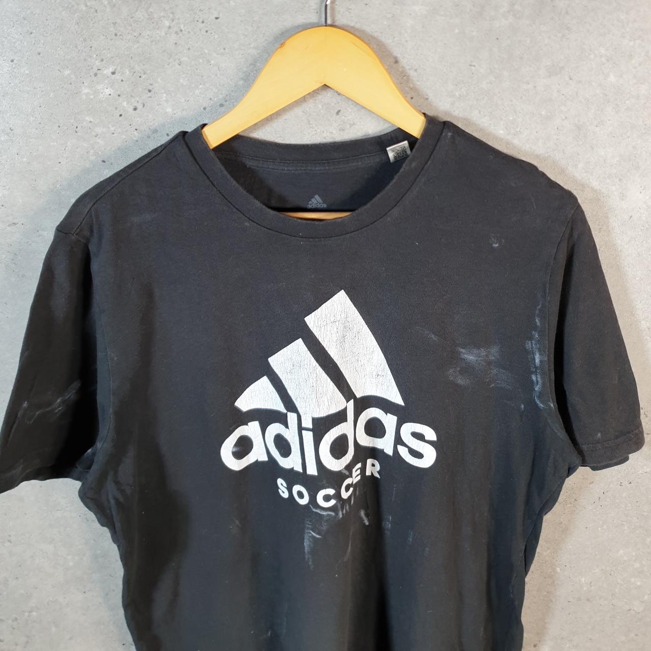 Vintage Adidas Soccer T Shirt Shirt Men’s Medium Black Three Stripes Logo Athletic C9936