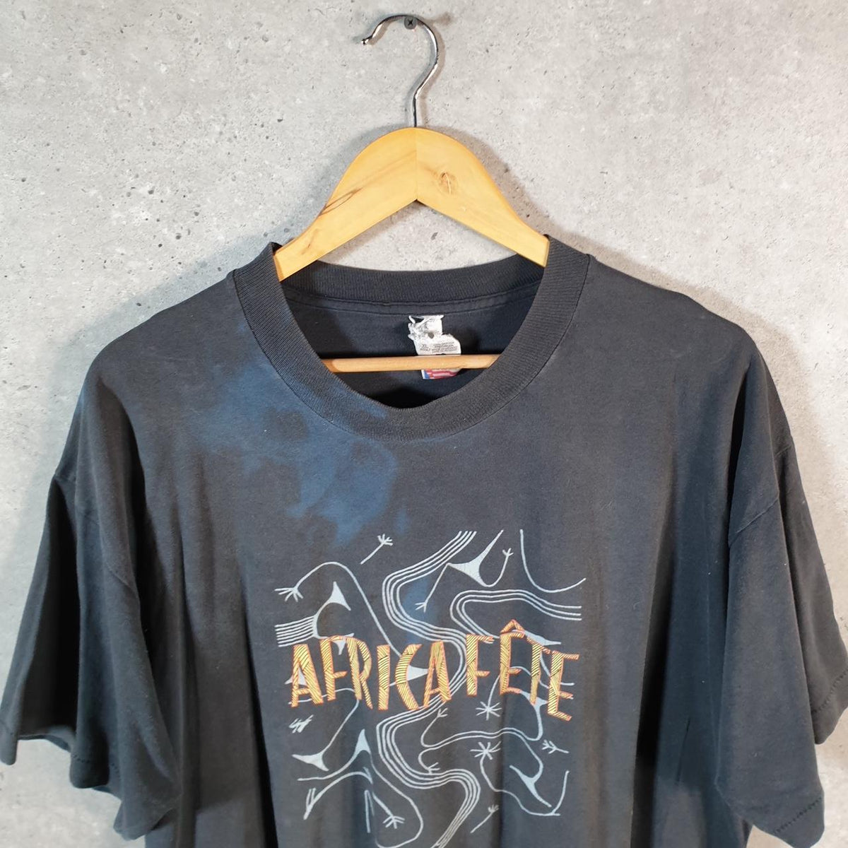 Vintage Fruit of the Loom Africa Fete 1995 USA Single Stitch T Shirt Men’s Large Black C8383