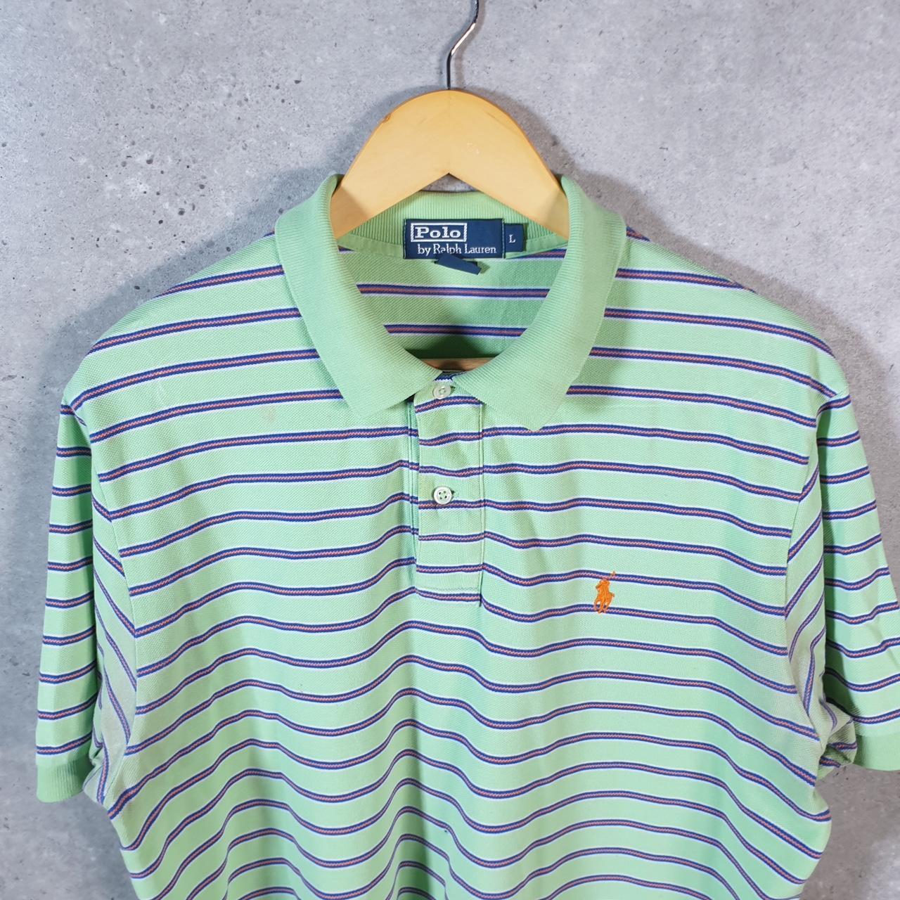Vintage Ralph Lauren Polo Shirt Men’s large Green Striped Cotton Pony C9611