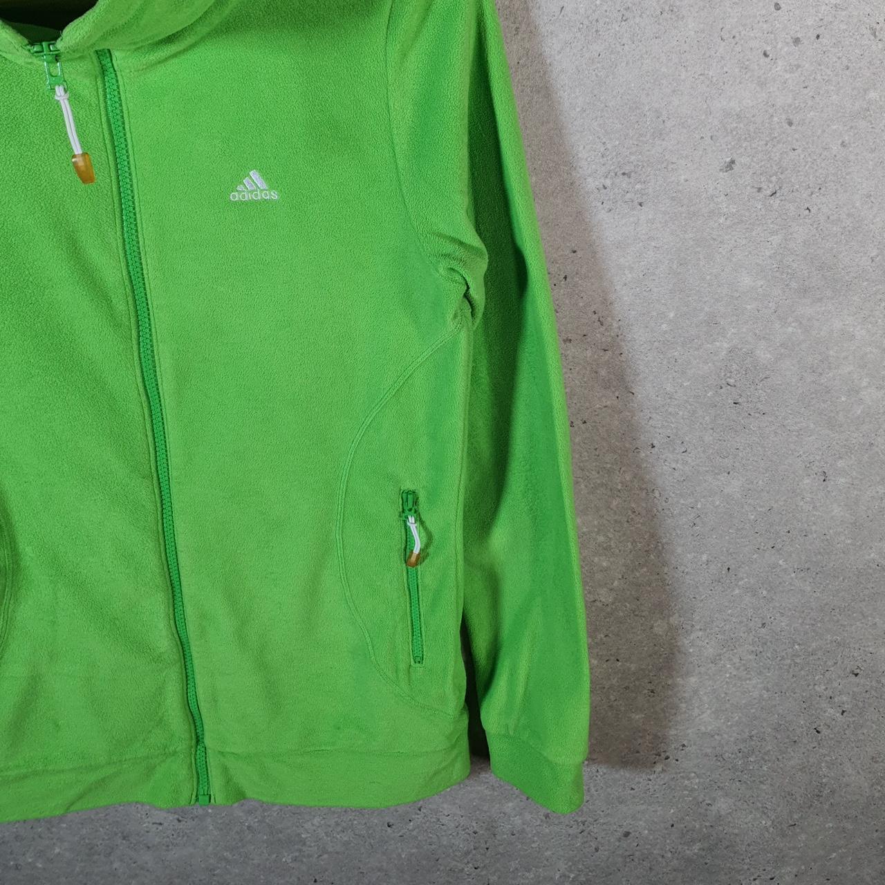 Vintage Adidas Full Zip Fleece Sweatshirt Womens UK10 Green Spellout Logo Winter