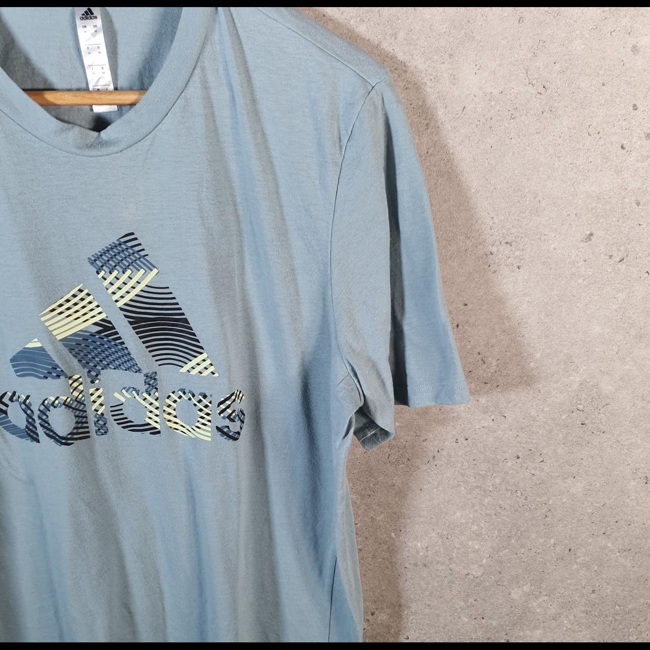 Vintage Adidas Spellout T Shirt Men’s Medium Blue Three Stripes Logo Athletic