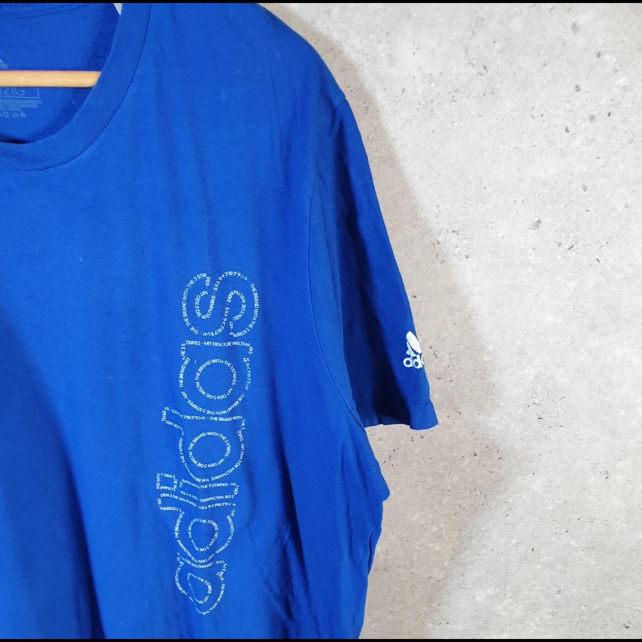 Vintage Adidas Amplifier Spellout T Shirt Men’s 2XL Blue Three Stripes Logo Athletic