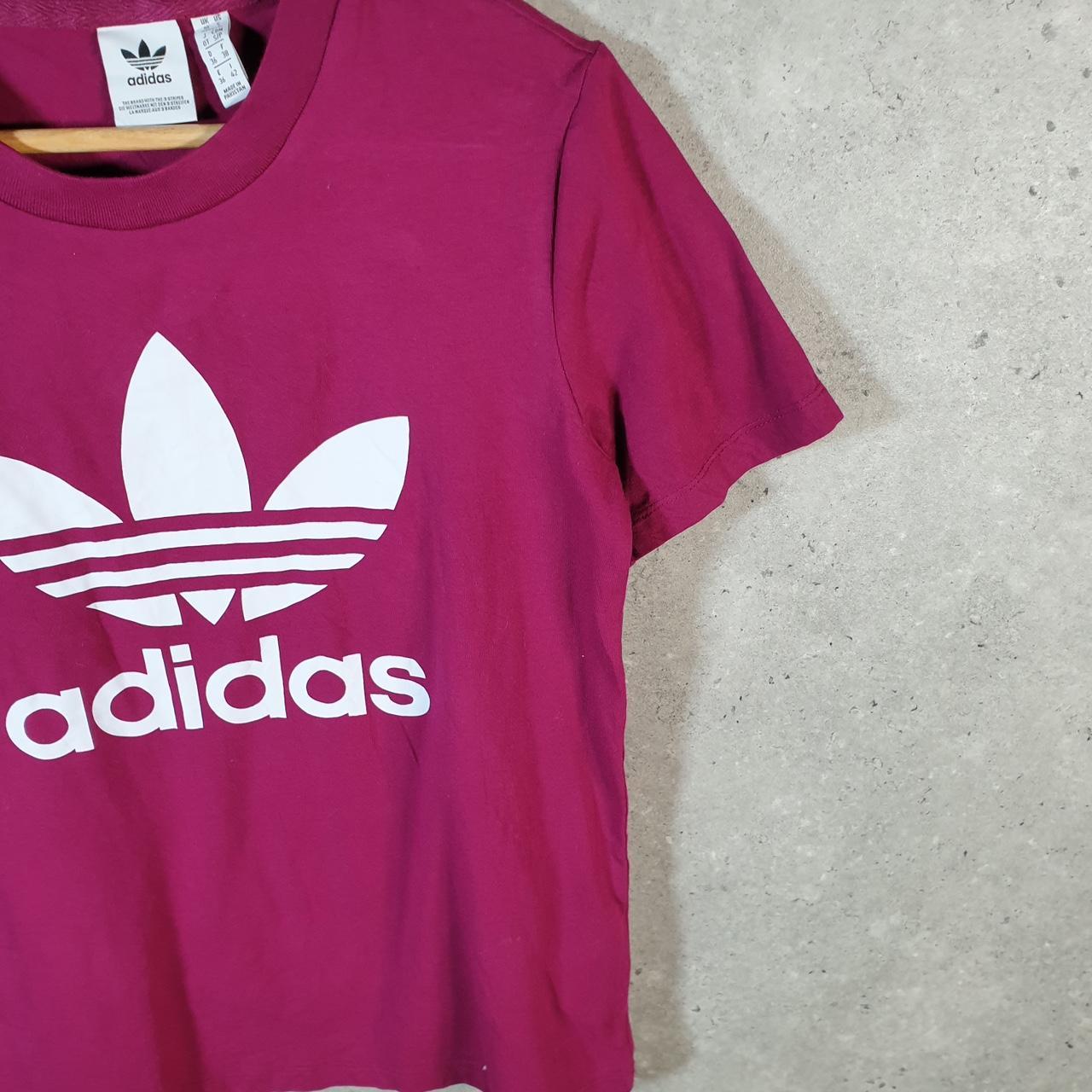 Vintage Adidas Trefoil Retro T Shirt Womens Small Pink Three Stripes Logo Athletic
