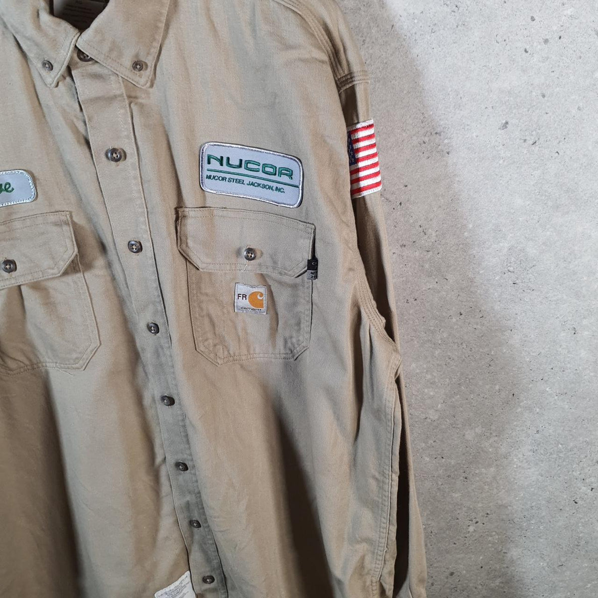 Vintage Carhartt FR Shirt Button Down Mens XL Brown Long Sleeve Chore Utility Relaxed