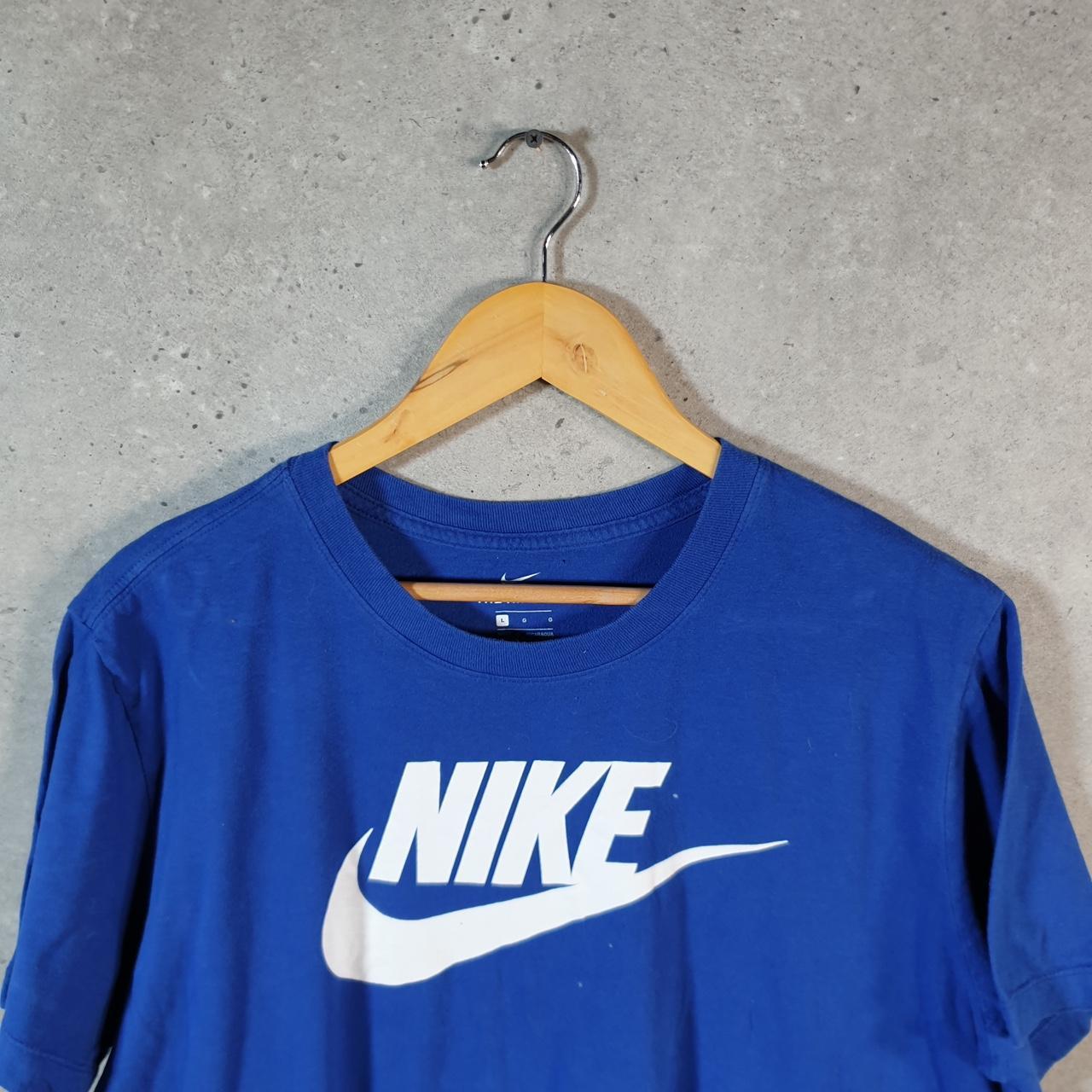 Vintage Nike T Shirt Men’s Large Blue Printed Single Swoosh Logo Athletic C8244