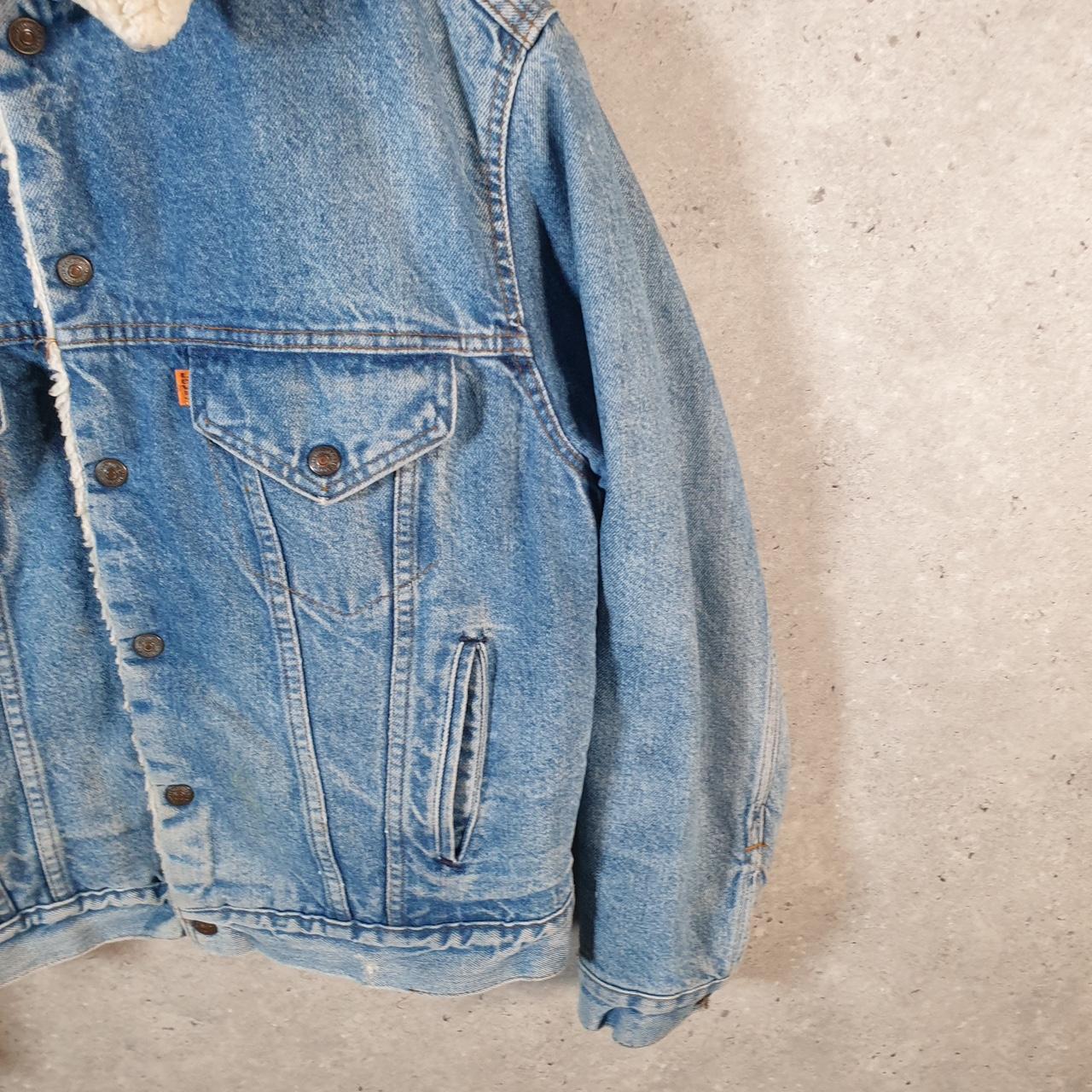 Vintage Levis Denim Jean Trucker Sherpa Jacket Mens Small Blue Sherling USA