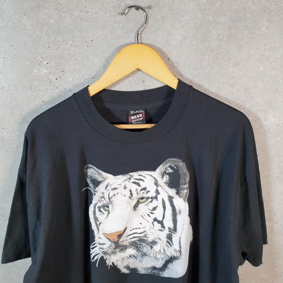 Vintage Fruit of the Loom Tiger Cat Graphic 90s USA Single Stitch T Shirt Men’s 2XL Black C9430