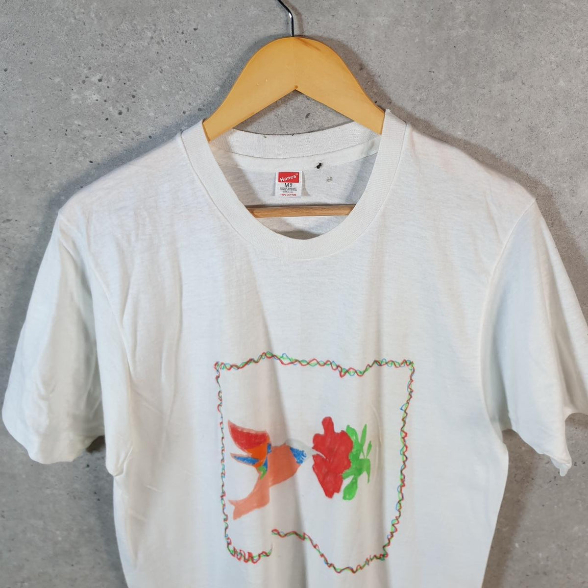 Vintage Hanes Bird Flowers 90s USA Single Stitch T Shirt Men’s Medium White C8963