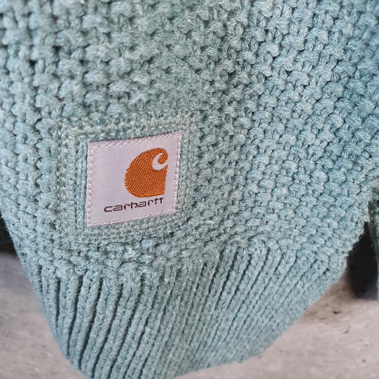 Vintage Carhartt Cable Knit Sweater Womens Large Blue Pullover USA Loose Fit