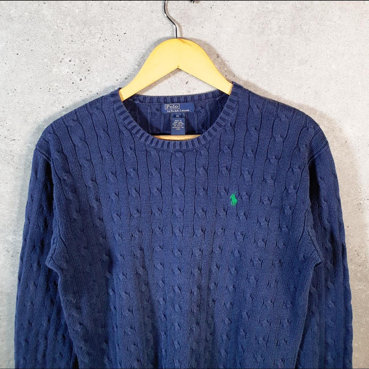 Vintage Ralph Lauren Polo Cable Knit Heavyweight Sweatshirt Womens XL Blue Pony C8868