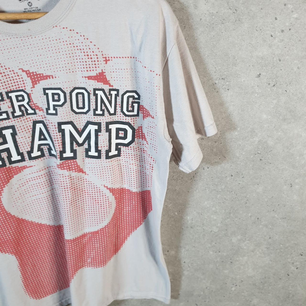 Vintage Spencer’s Beer Pong Champions T Shirt Men’s Medium Cream Casual Sports Logo