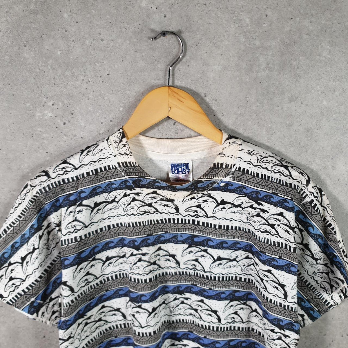 Vintage Pacific Coast Dolphins Graphic Single Stitch T Shirt Men’s Medium Striped Grey