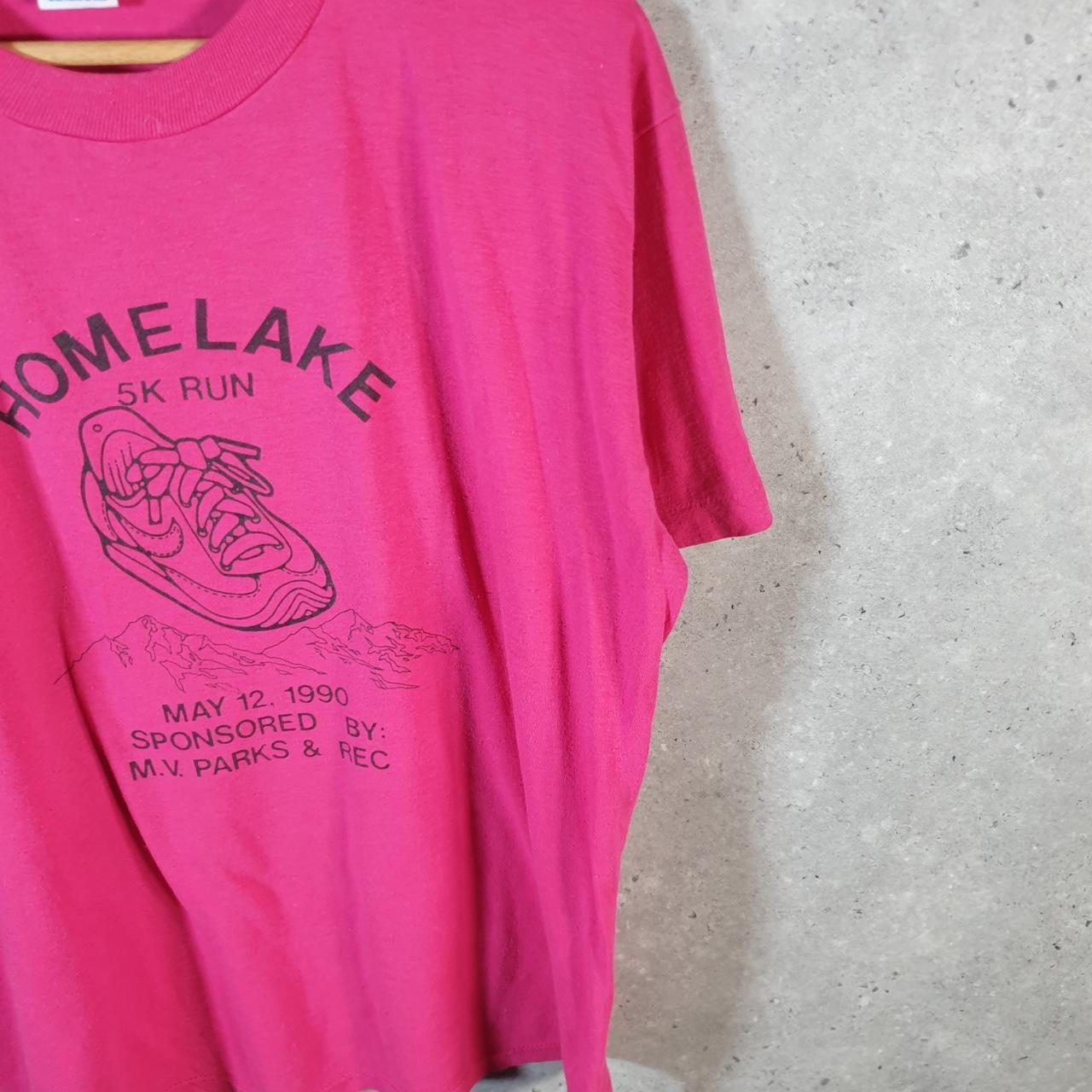 Vintage Jerzees Home Lake 5K Run 1990 USA Single Stitch T Shirt Men’s XL Pink