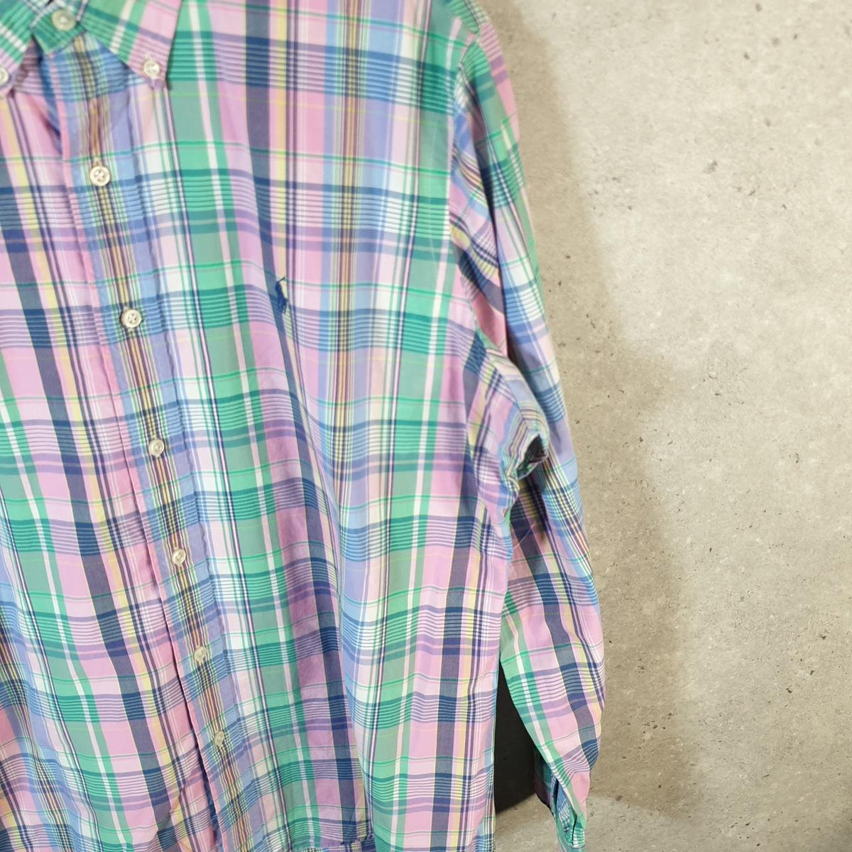 Vintage Ralph Lauren Button Down Shirt Men’s XL Pink Checkered Custom Fit Pony