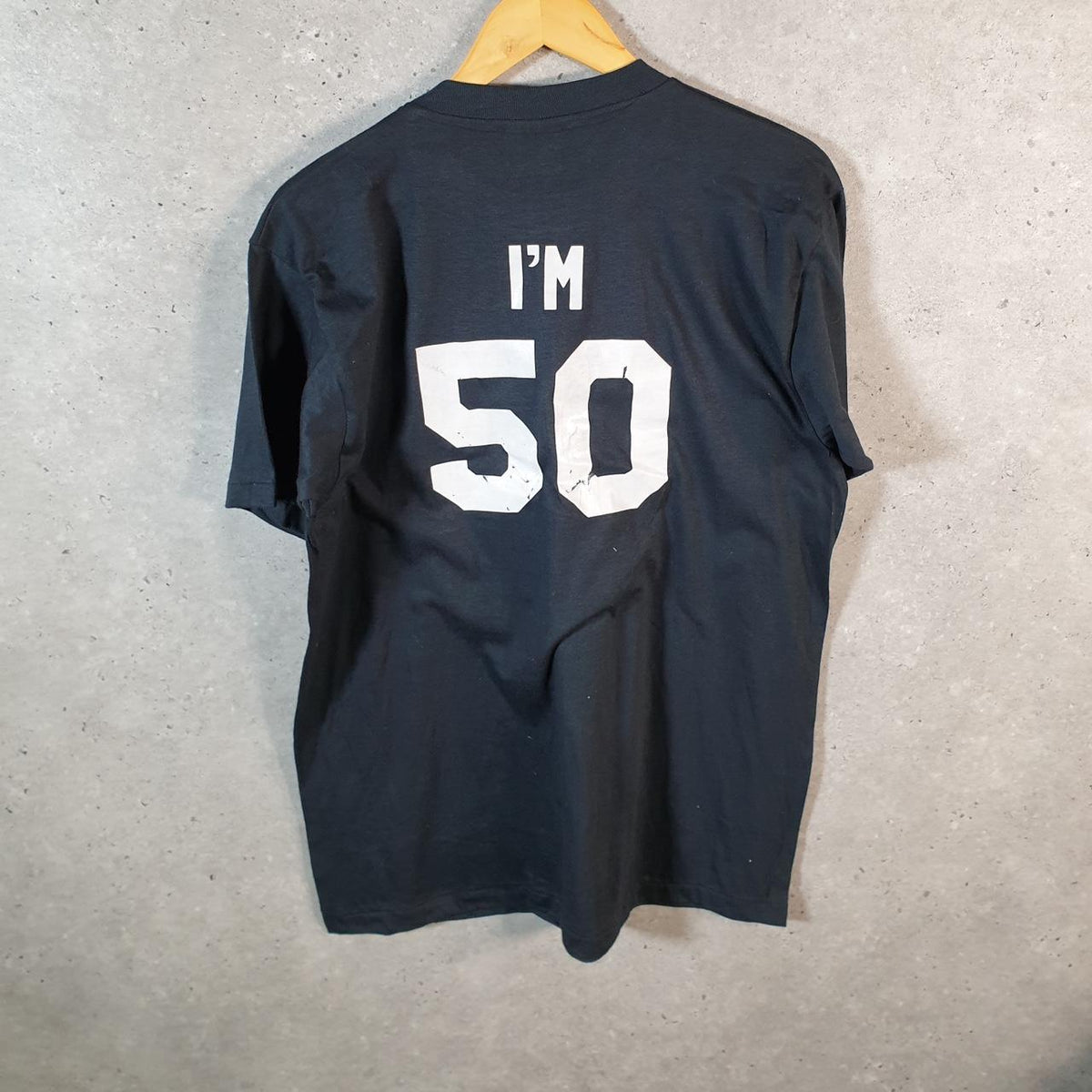 Vintage Hanes I’m Vern I’m 50 90s USA Single Stitch T Shirt Men’s XL Black C8063