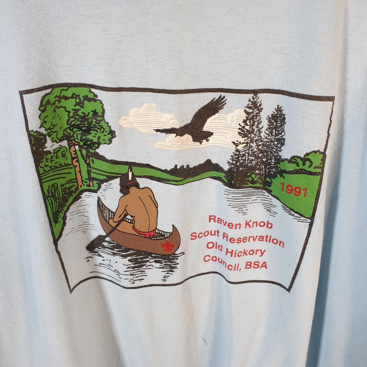 Vintage Stedman Raven Knob Old Hickory Boat 90s USA Single Stitch T Shirt Men’s XL Blue