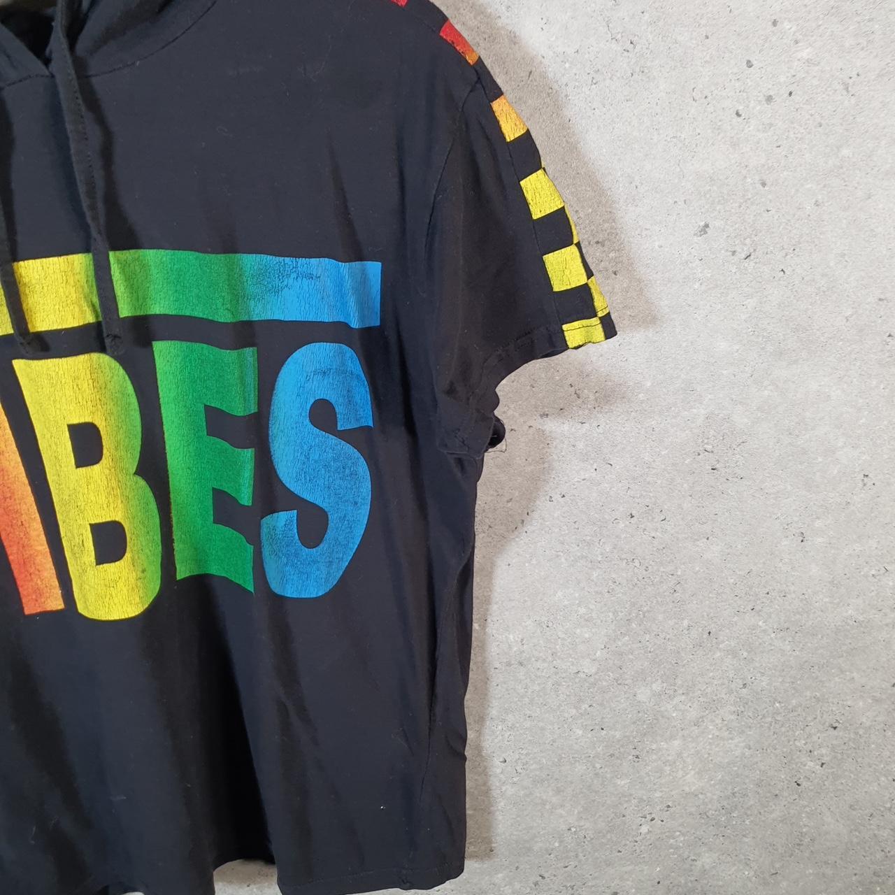 Vintage On Fire Vibes Spellout Hooded T Shirt Womens XL Black Casual sports Logo Athletic